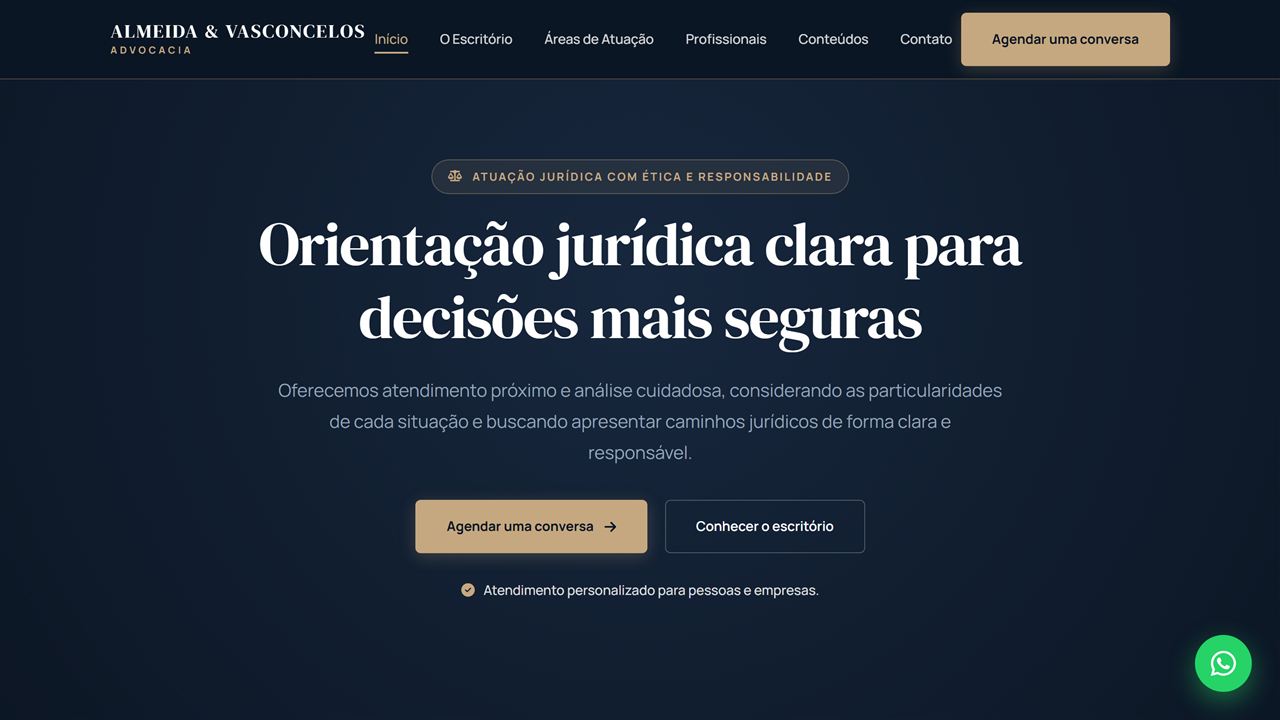 Screenshot do site de demonstração Advocacia
