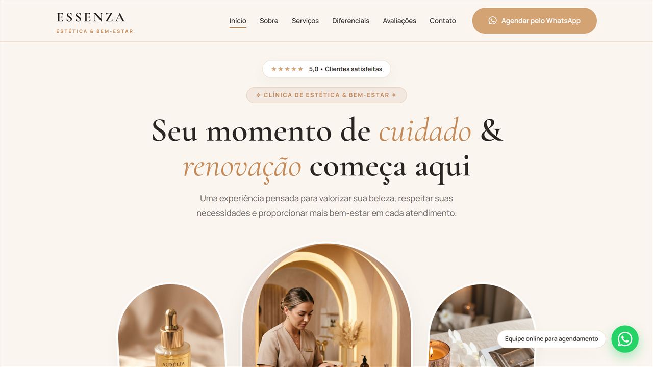 Screenshot do site de demonstração Essenza Estética